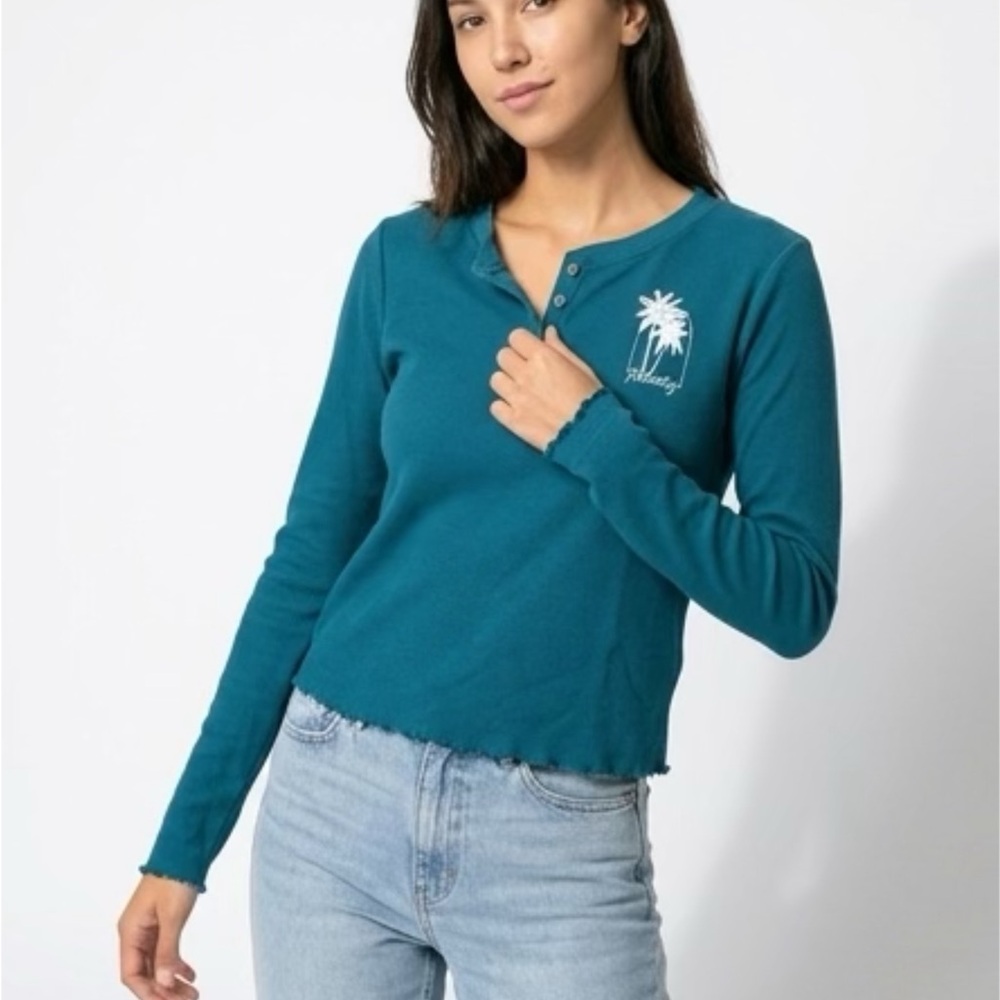 Hurley Juniors Teal Long-Sleeve Henley Top with buttons XS